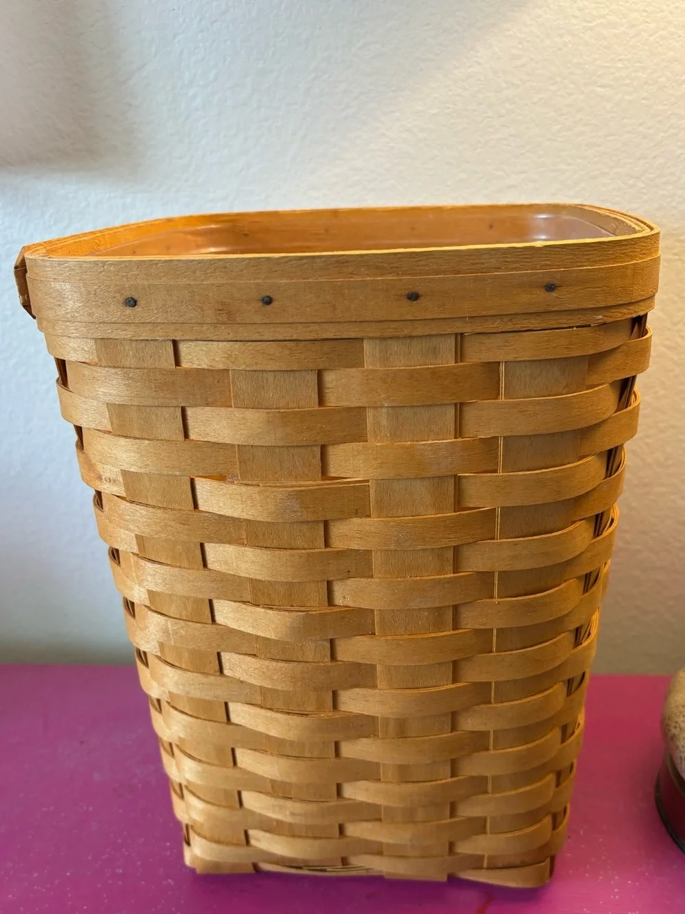 Vintage 1996 Longaberger Waste Basket with Plastic Protector, Honey-Tone